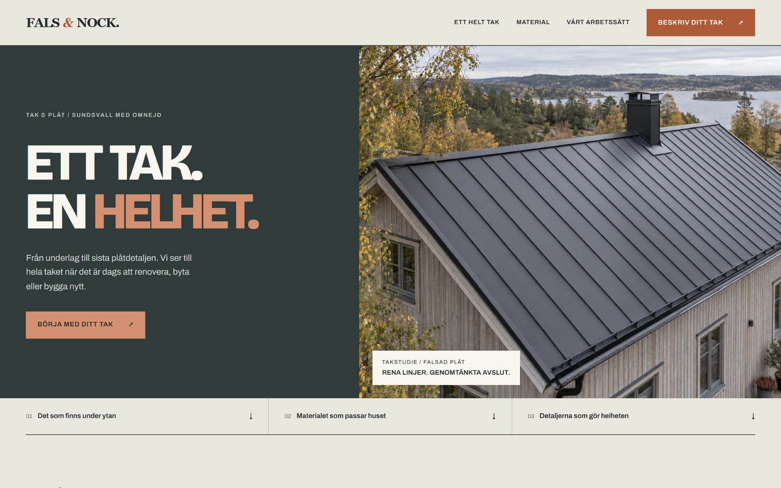 Skrivbordsvy av designexemplet Fals & Nock.