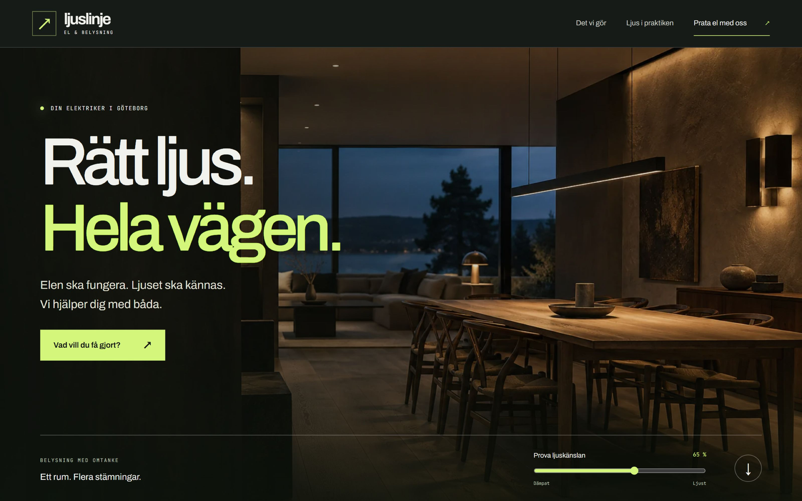 Skrivbordsvy av designexemplet Ljuslinje El.